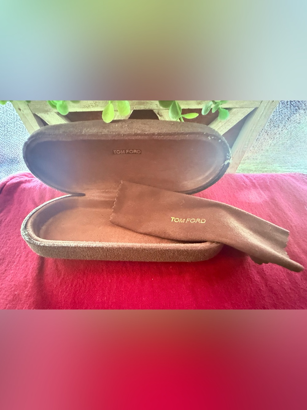 Tom Ford Brown Suede Eyewear Case with Embossed Logo